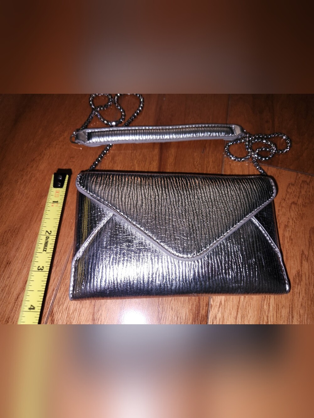 NWOT Zara Metallic Silver Envelope Crossbody Bag with Chain Strap - Picture 7 of 7